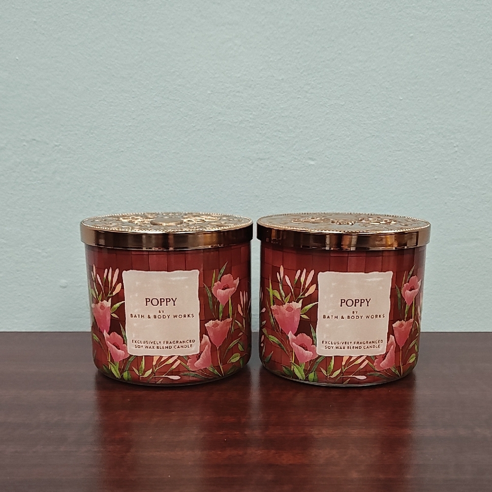 Bath & Body Works White Barn "POPPY" 3-Wick Candles - Set of 2